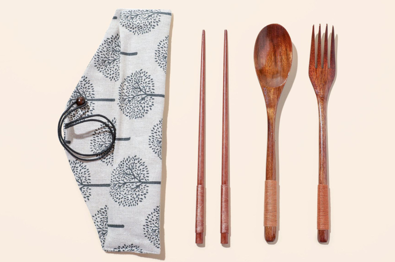 Reusable Handmade Natural Wood Cutlery Set